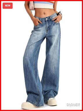 Low Rise Baggy Jeans Y2K Wide Leg Denim Pants Loose Straight Boyfriend Jeans